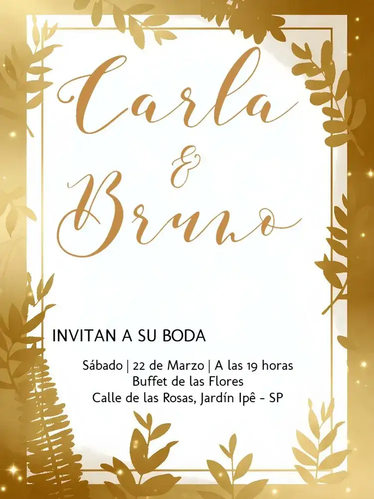 Invitación Boda Follaje Moderno – tema Boda modernidad, vegetación, elegancia, dorado, minimalista