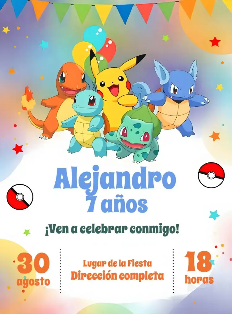 Invitación Pokemon Blanco