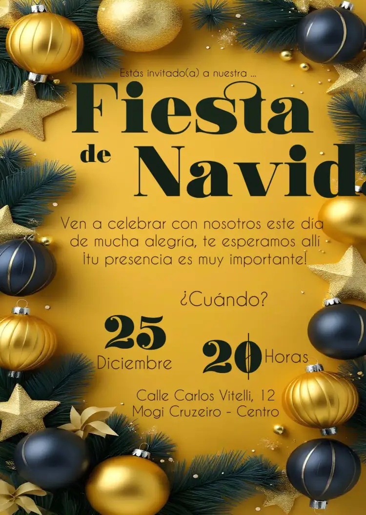 Invitación Fiesta De Navidad Navideña – tema Fechas Conmemorativas amarillo vibrante, festivo, navideño, elementos gráficos de Navidad, moderno, alegre