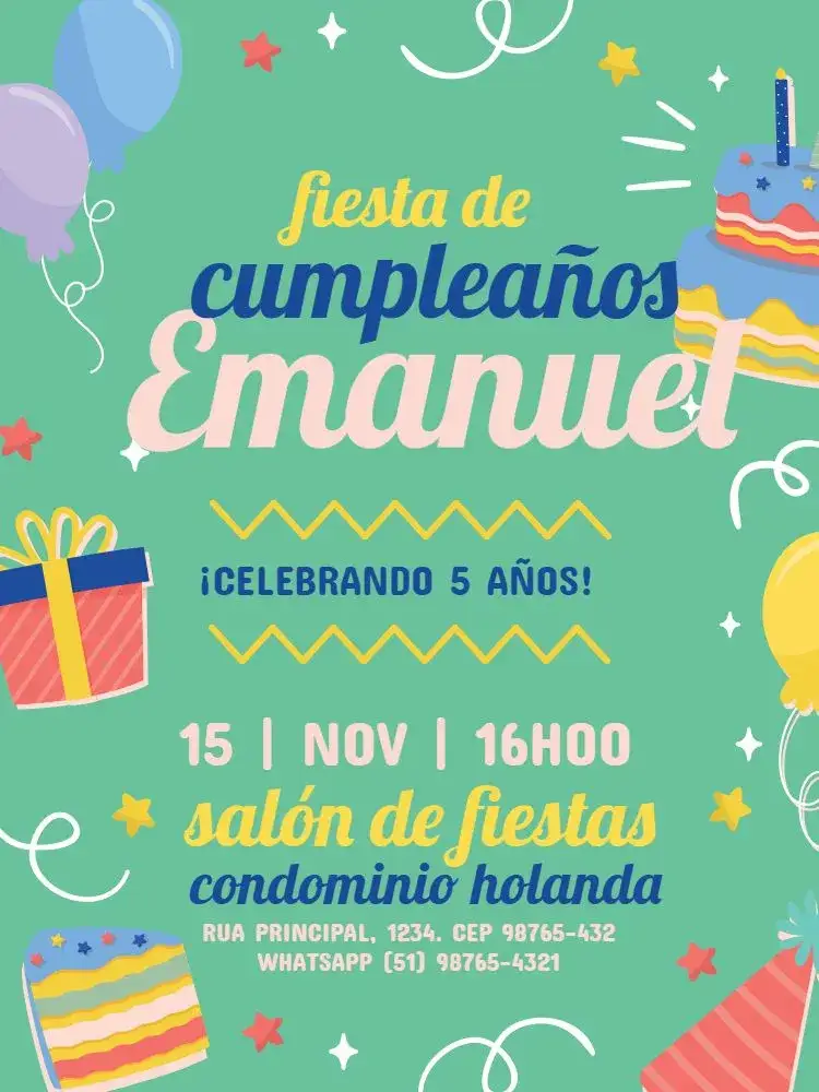 Invitación Para Niño Colorido Infantil – tema Cumpleaños Infantil colorido, divertido, joven, lúdico, festivo