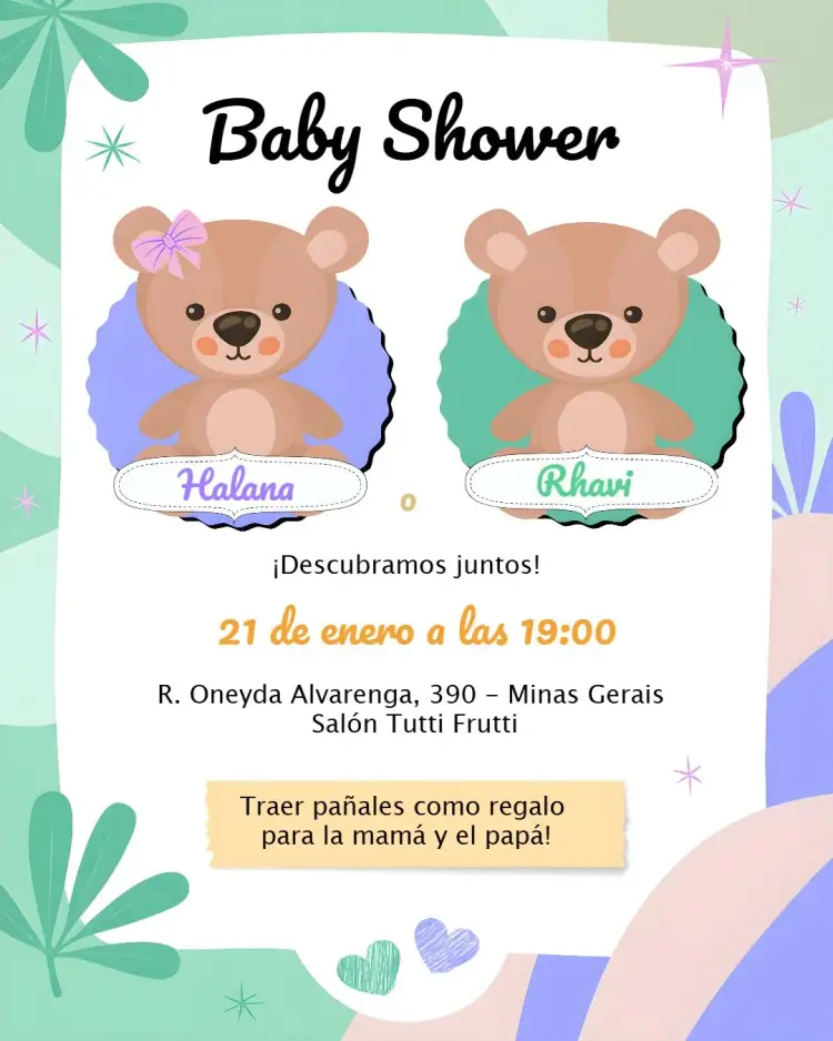 Invitación Fiesta de Revelación de Ositos Verdes