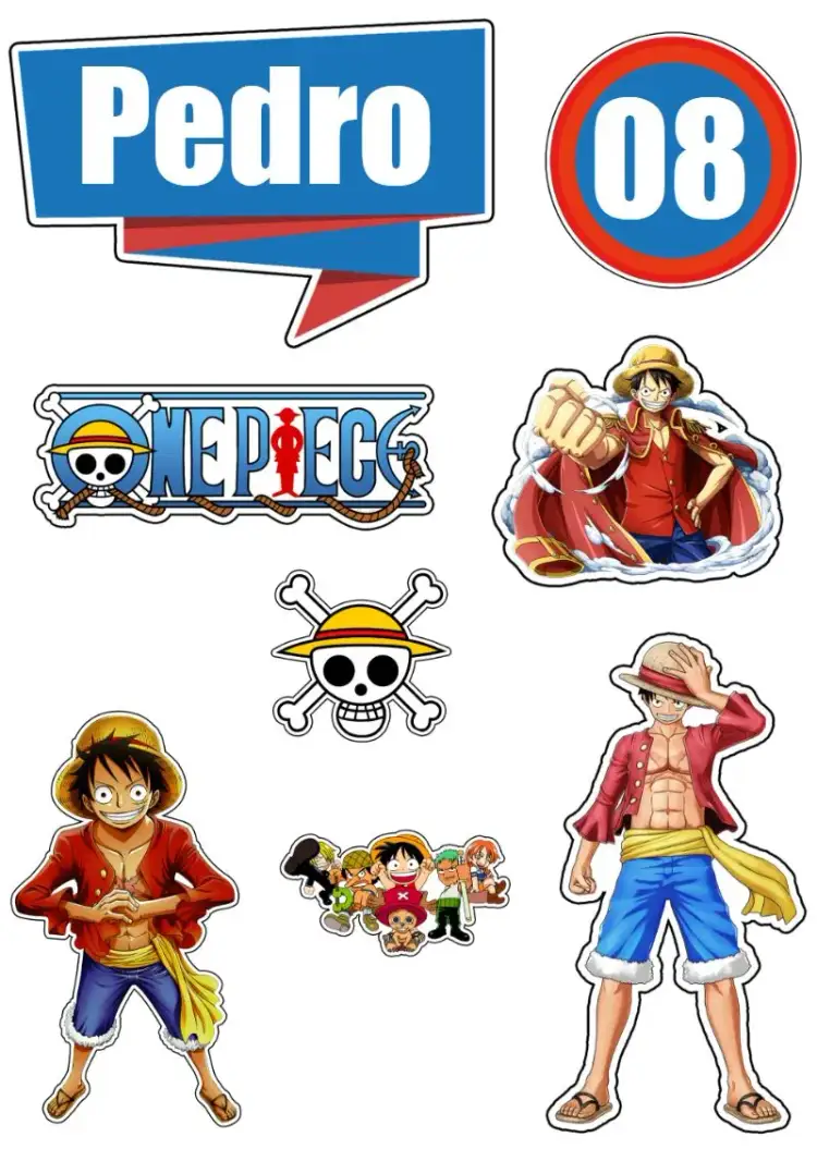 Invitación Topo De Pastel One Piece Calavera – tema Topper de torta anime, colorido, temático, divertido, infantil