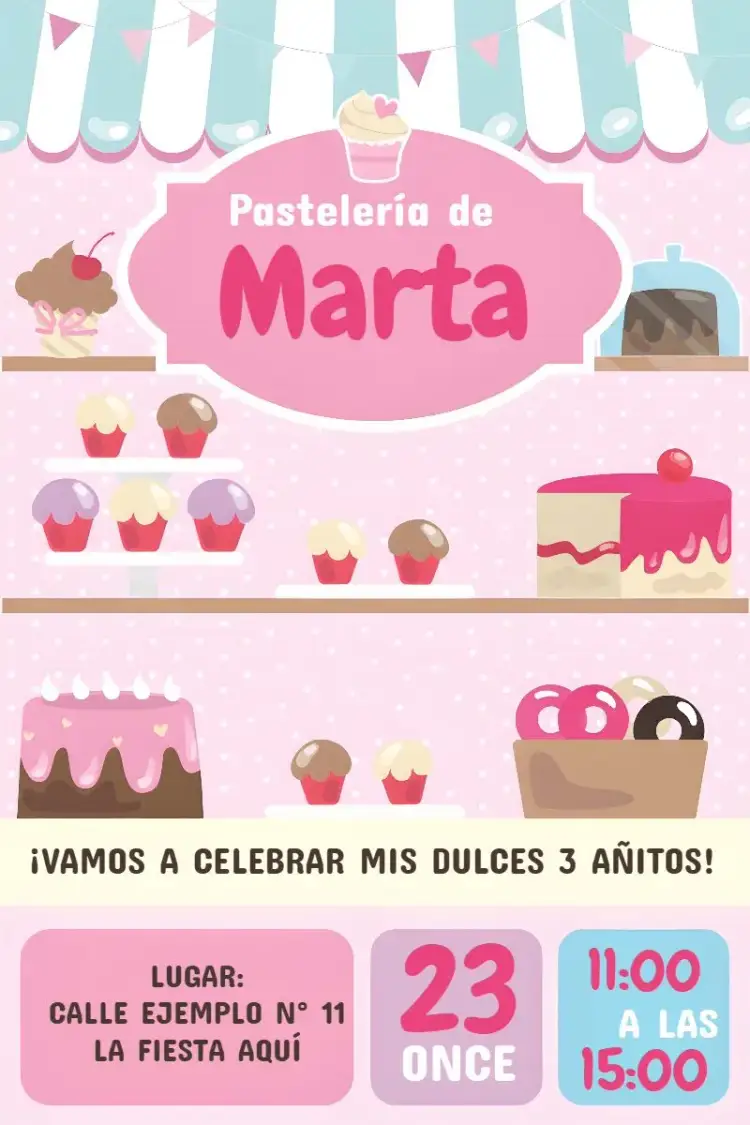 Invitación Pastelería - Cupcakes – tema Más buscados infantil, colorido, lúdico, dulce, moderno