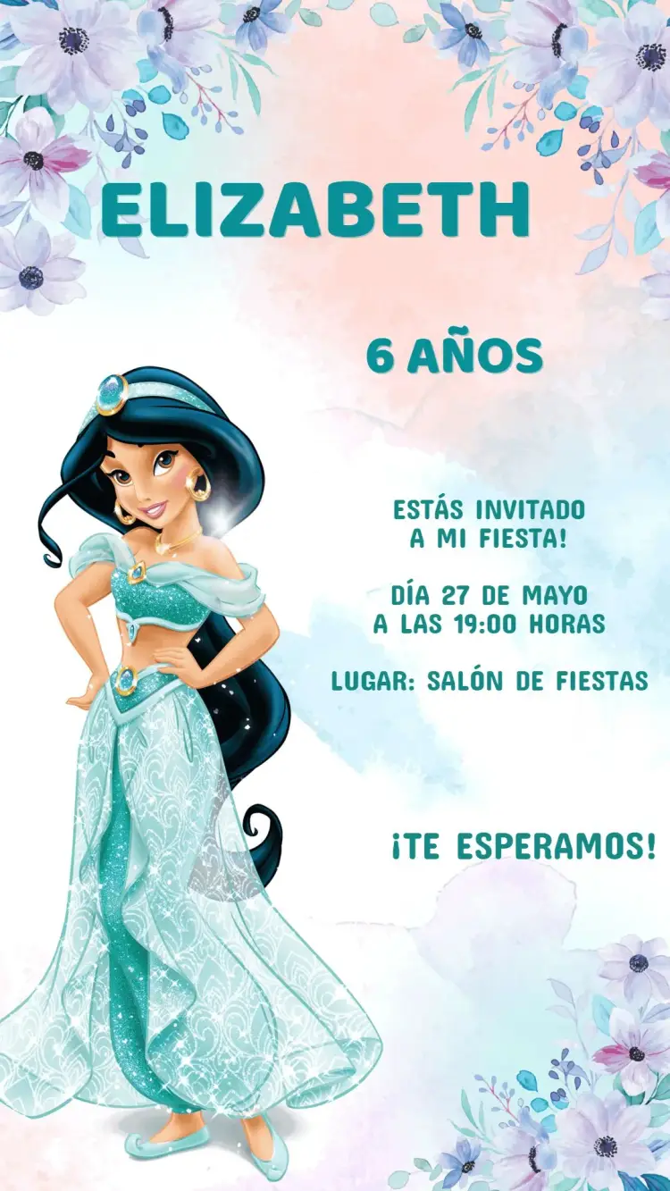 Invitación Cumpleaños Princesa Jasmine