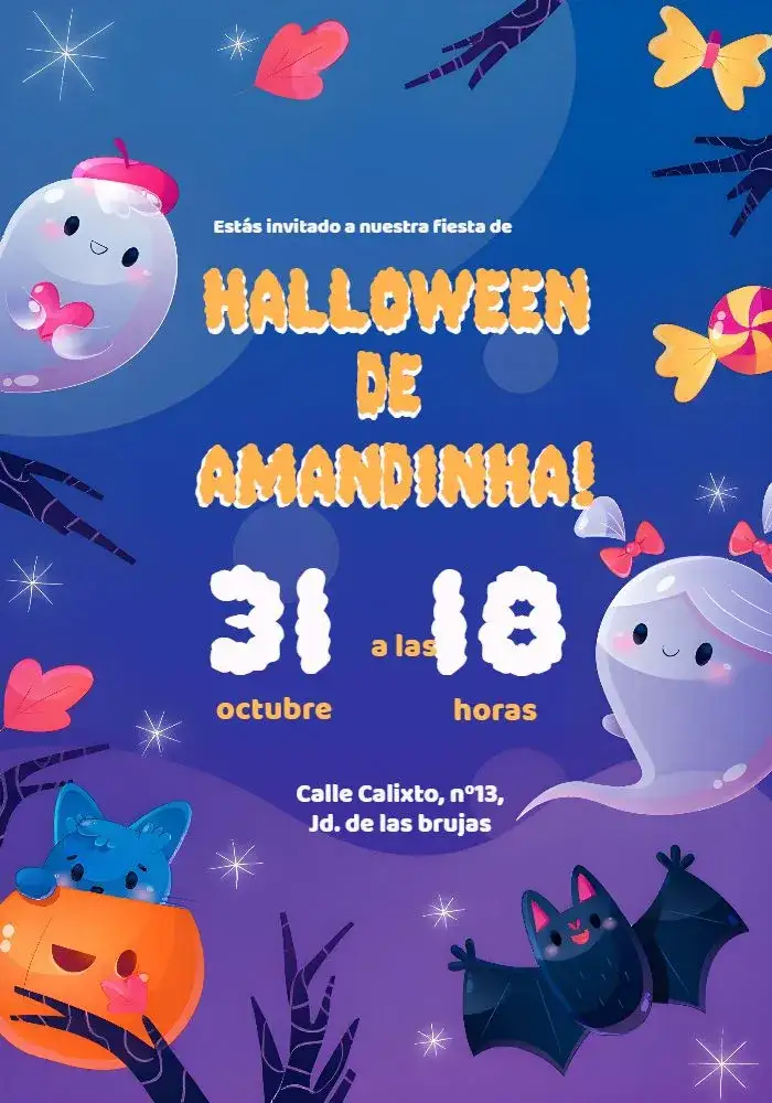 Invitación Fiesta De Halloween De – tema Fechas Conmemorativas colorido, halloween, fantasmas, calabazas, murciélagos, terror
