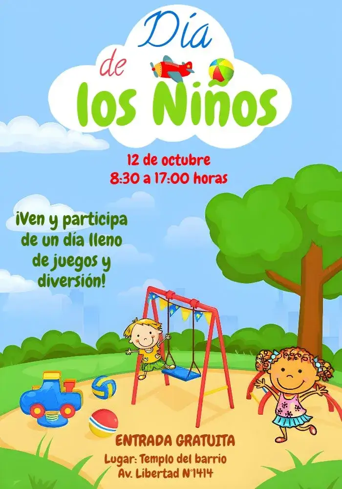 Invitación Invitación Fiesta Día De Los Niños Colorida – tema Fechas Conmemorativas colorido, divertido, infantil, juguetón, vibrante, alegre
