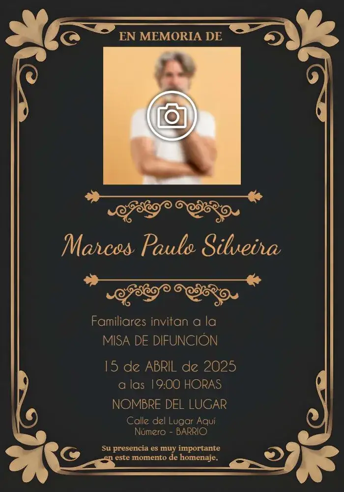 Invitación Misa De Fallecimiento Con Foto Día – tema Fechas Conmemorativas negro y marrón, minimalista, clásico, elegante, sutil