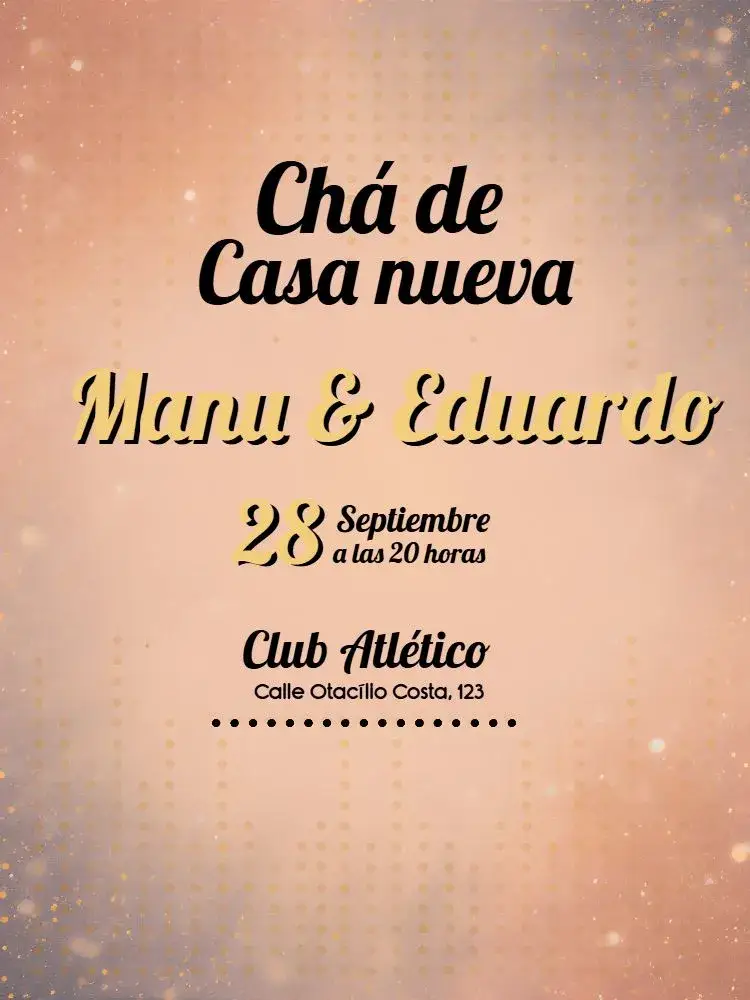 Invitación Despedida de Soltera en Casa Nueva – tema Despedida de Soltera dorado, blanco, elegante, minimalista, moderno