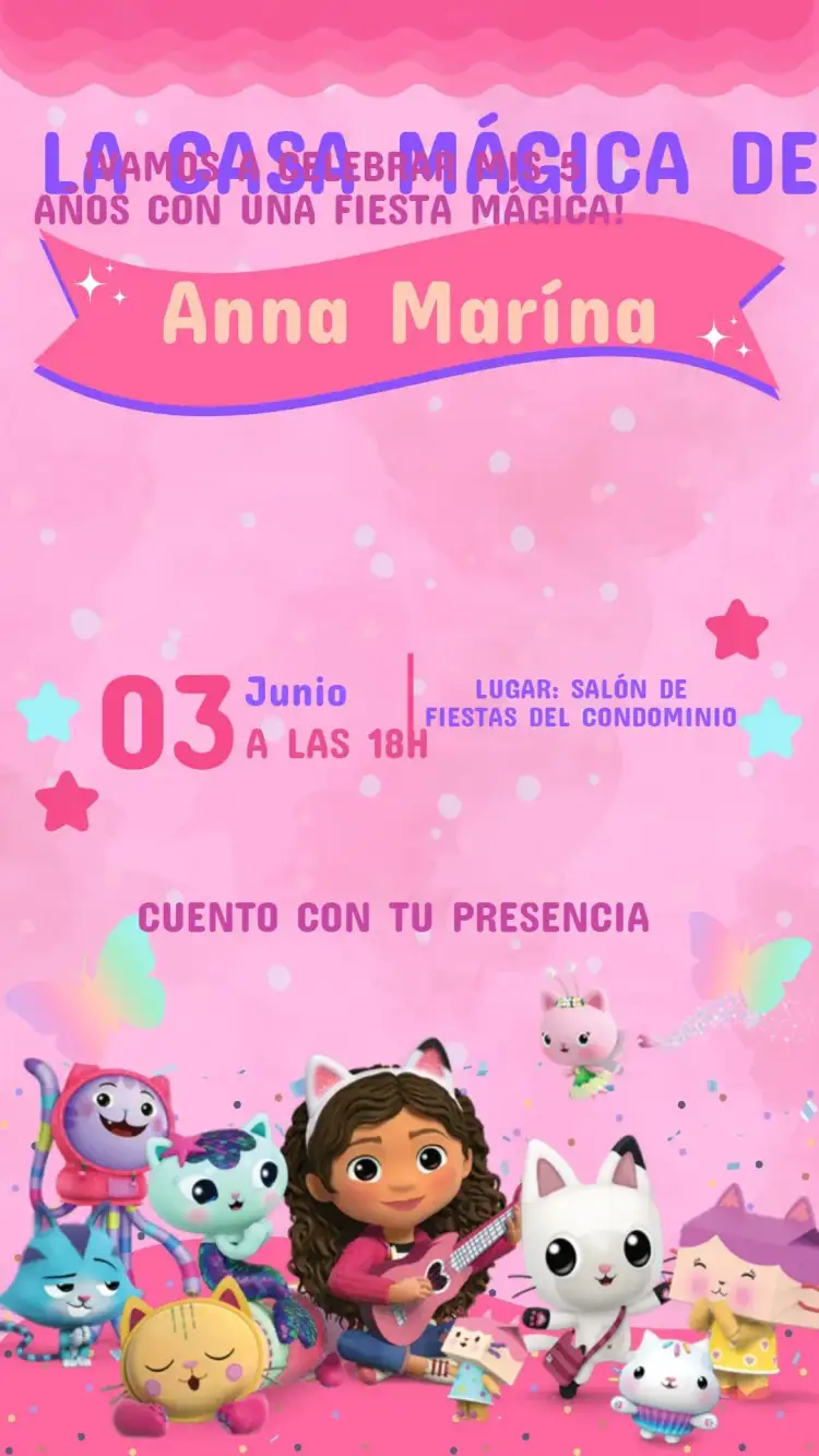 Invitación Invitación Digital La Casa Mágica de Gabi Infantil Editable y Personalizada – tema Cumpleaños Infantil mágico, colorido, fantasía, lúdico, divertido, infantil