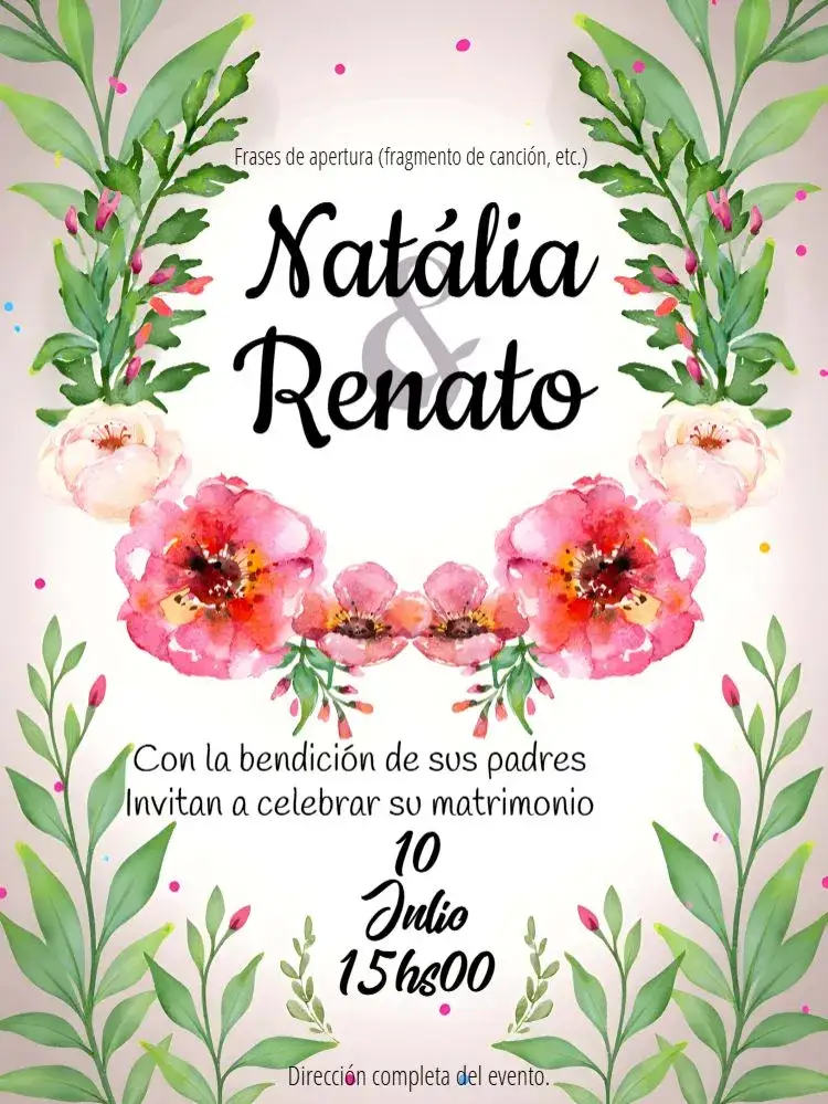 Invitación Boda Floral Acuarela – tema Boda floral, aquarela, romántico, delicado, elegante, colorido