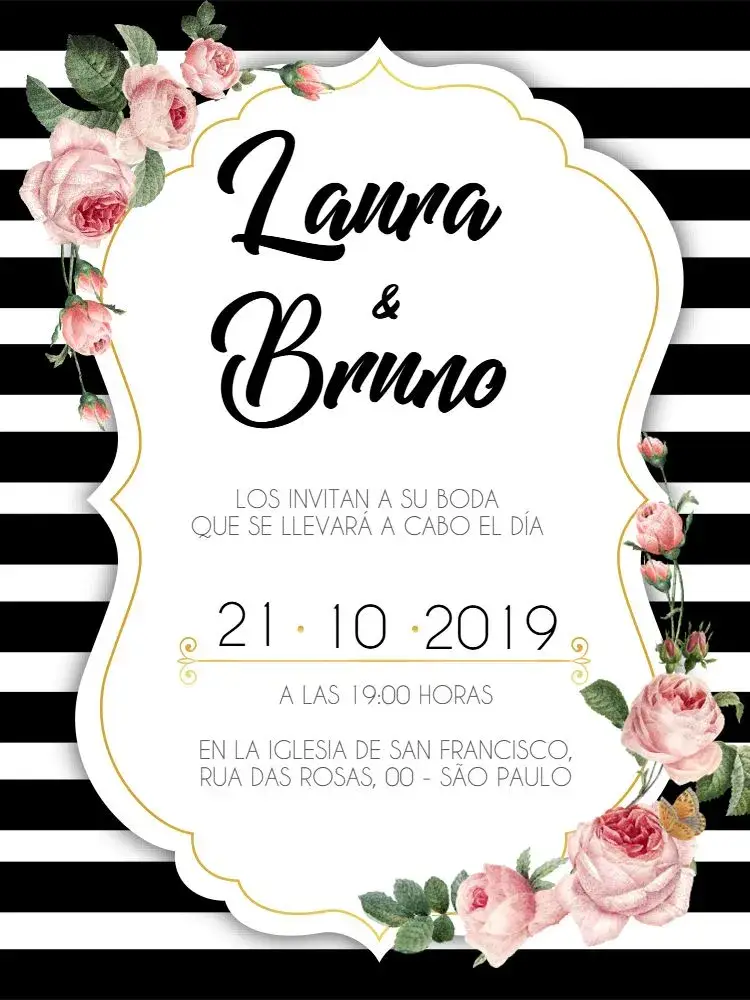 Invitación Boda Floral Rosas Delicado editable y personalizable