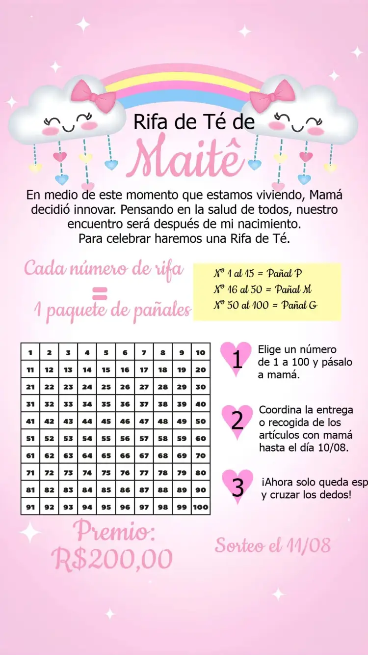 Invitación Té Rifa Lluvia De Amor Azul – tema Más buscados azul, nubes, corazones, modernidad, amor, brillo