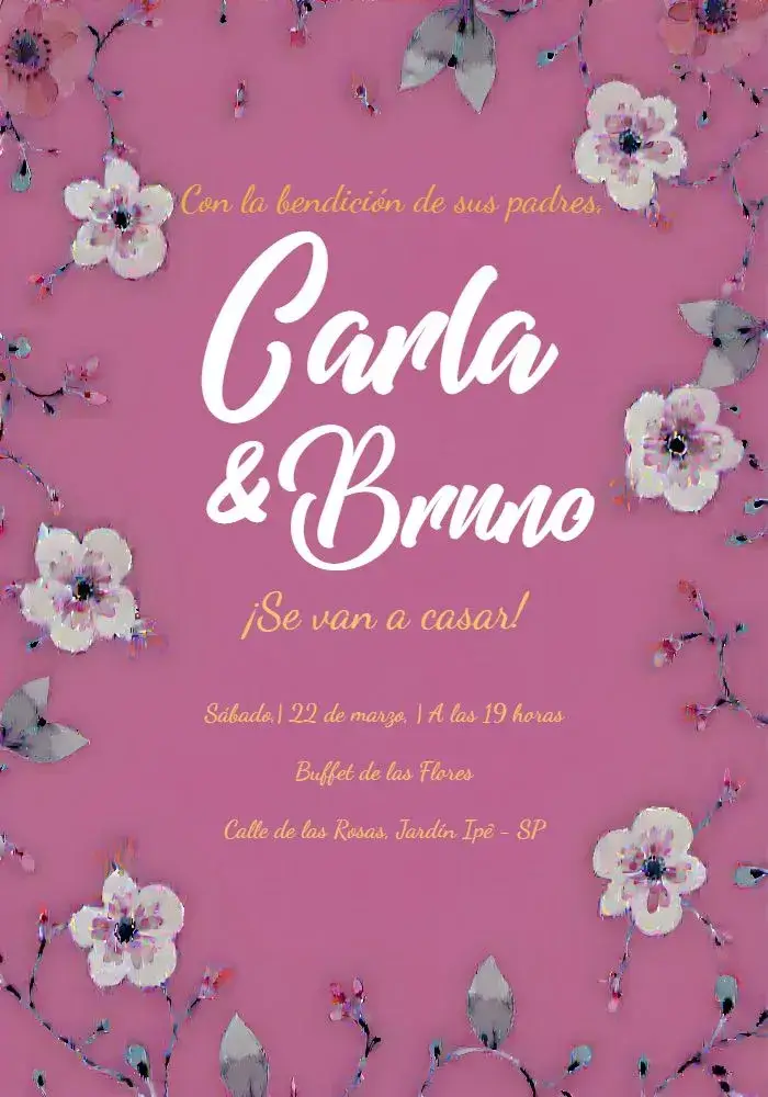 Invitación Boda Floral Acuarela - Magenta