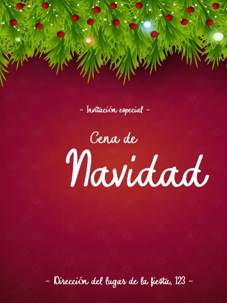 Invitación Para Cena De Navidad Familiar – tema Fechas Conmemorativas rojo y verde, dorado, ilustraciones navideñas, estilo moderno, temática rústica, elementos gráficos de invierno