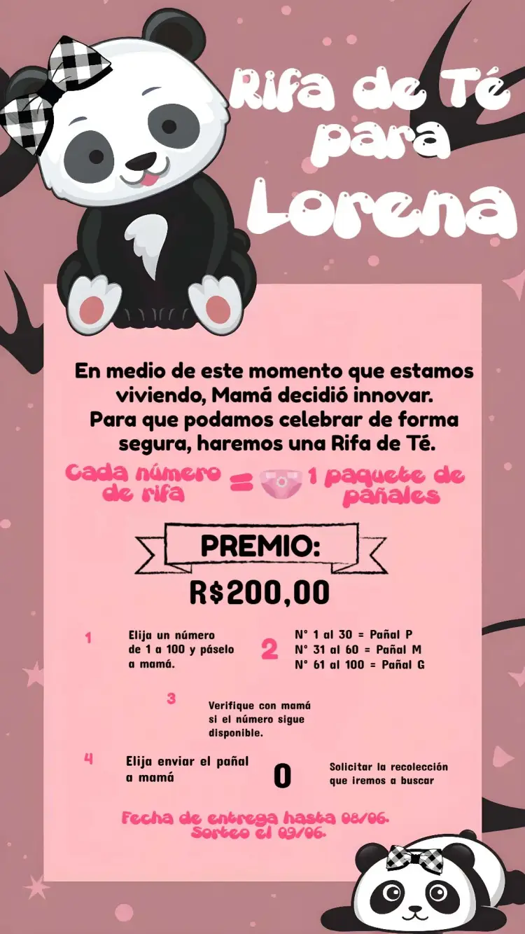 Invitación Té Rifa Panda Pañales
