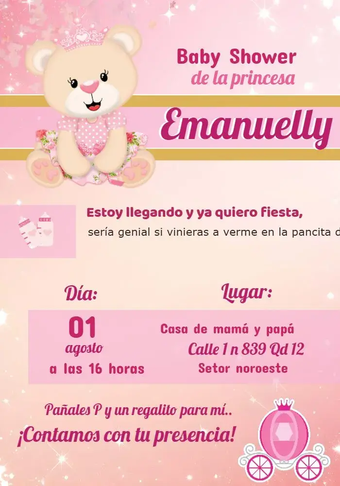 Invitación Baby Shower Princesa Osita
