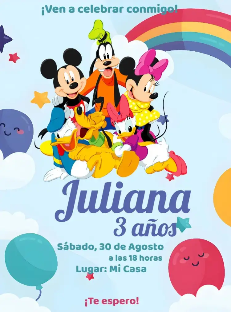 Invitación Grupo De Mickey Azul