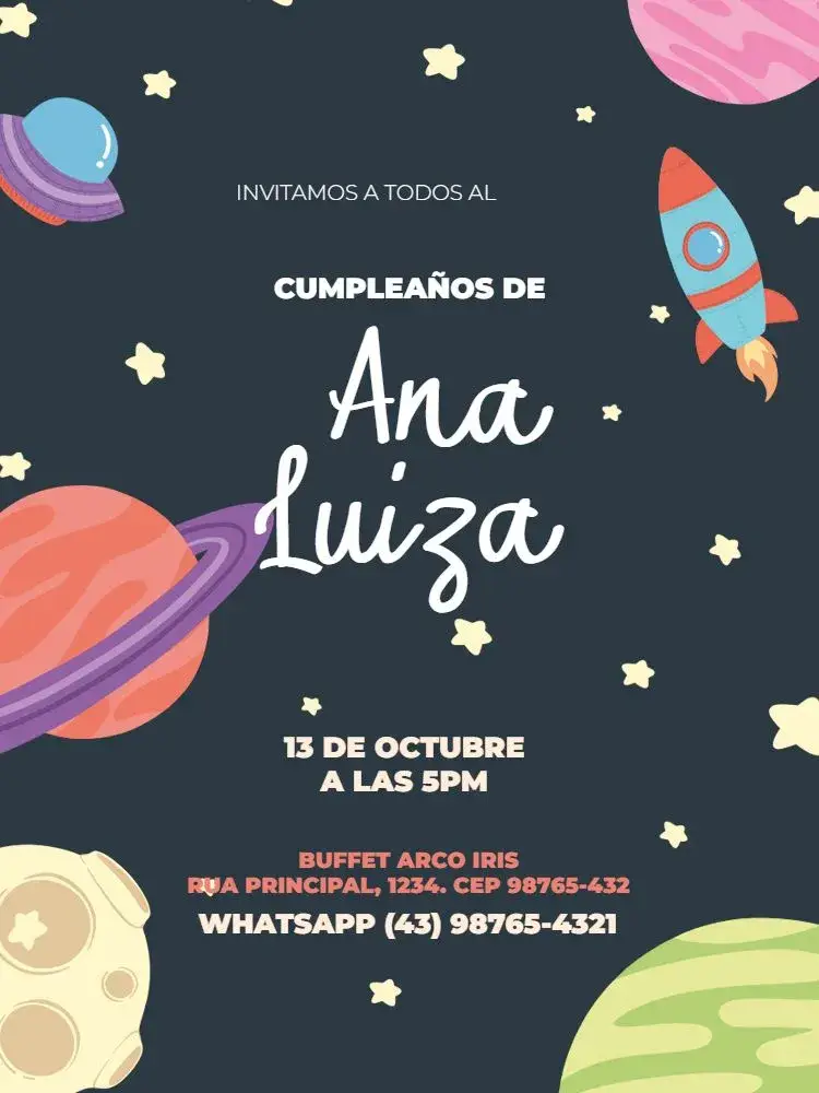 Invitación Infantil Espacio Colorido Planeta