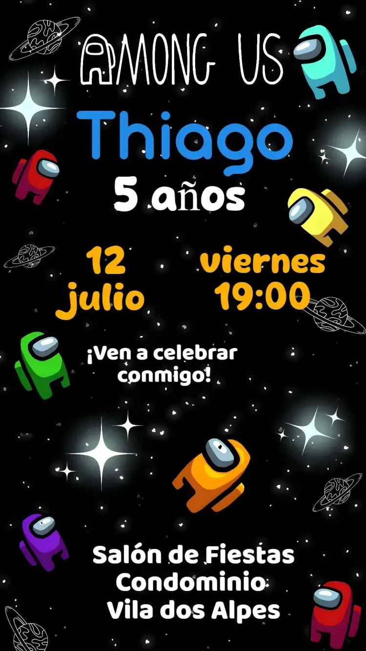 Invitación Among Us – tema Cumpleaños Infantil colorido, lúdico, moderno, divertido, temático, jogos