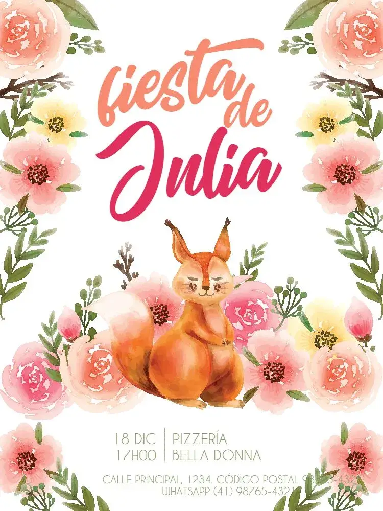 Invitación Zorrito Floral Delicado