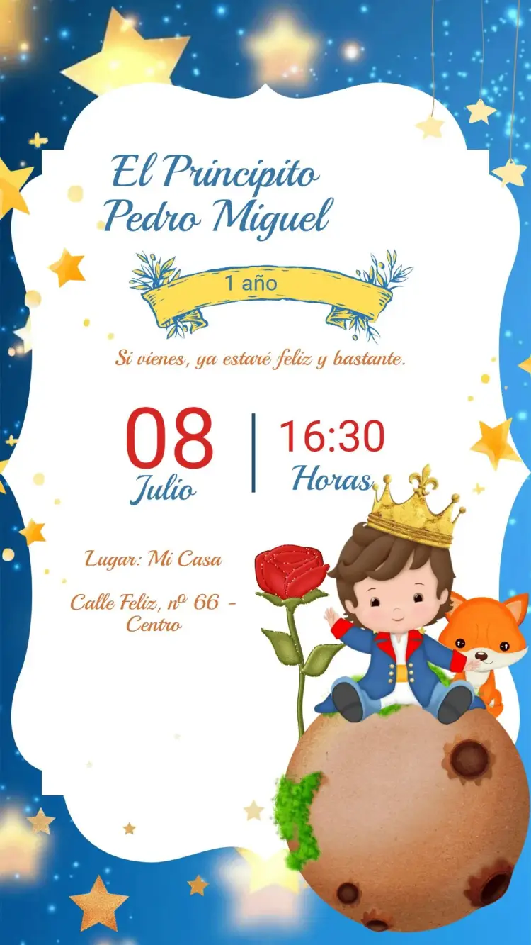 Invitación Cumpleaños Pequeño Príncipe Infantil