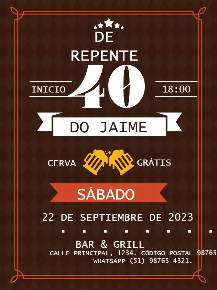 Invitación Repente 40 Clásico Oscuro – tema Cumpleaños Infantil clásico, oscuro, rojo, elegante, masculino, sofisticado