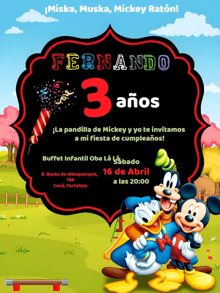 Invitación Equipo De Mickey Mouse Azul – tema Cumpleaños Infantil colorido, divertido, temático, infantil, animado, vibrante
