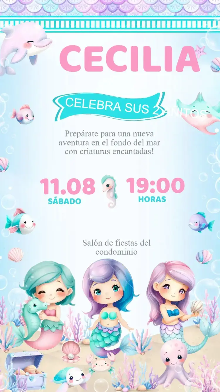 Invitación Cumpleaños Sirenas Fondo del Mar