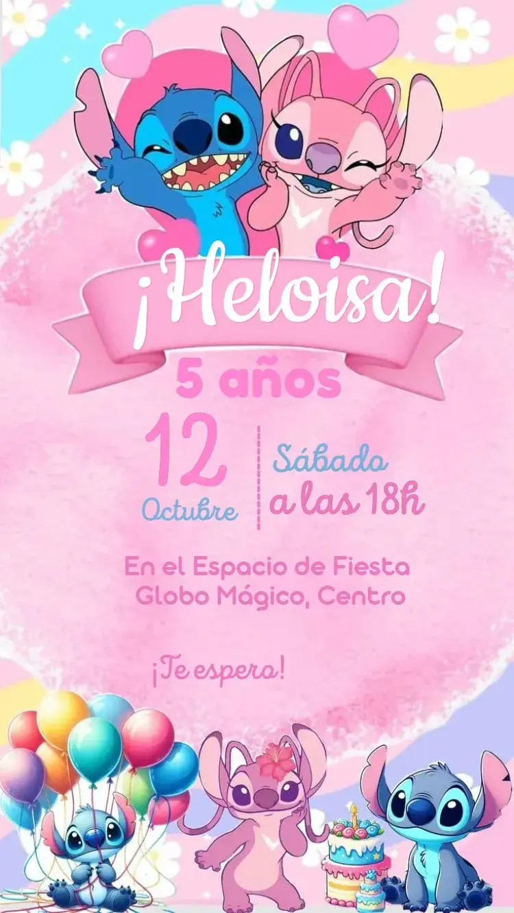 Invitación Stitch y Angel