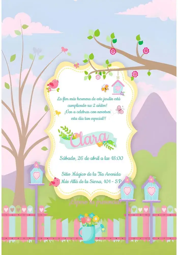 Invitación Jardín Encantado Arte – tema Más buscados jardín, rosa, floral, delicado, fantasía, colorido