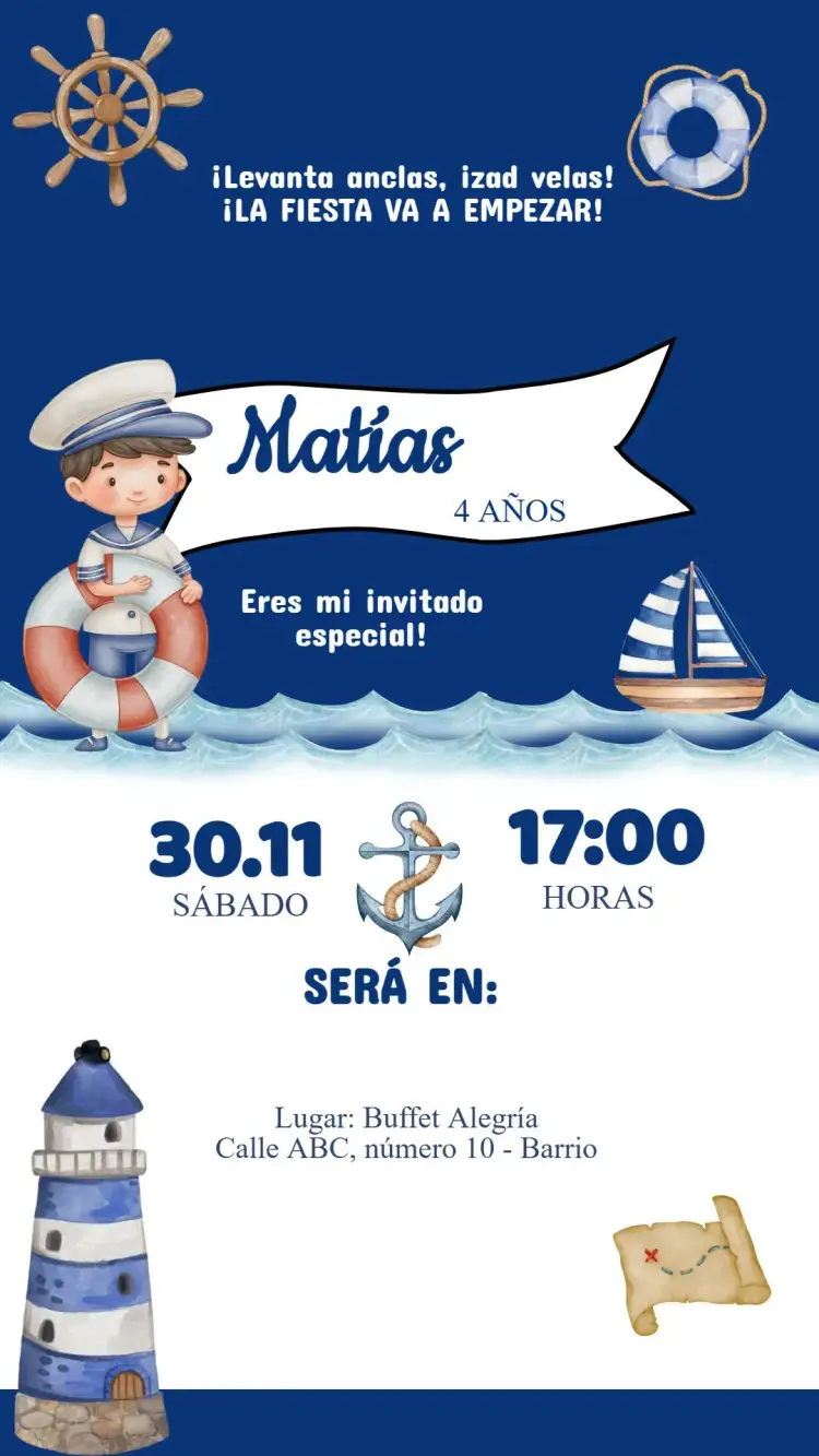 Invitación Cumpleaños Marinero