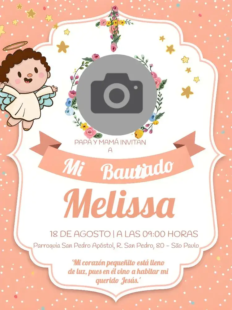 Invitación Presentación de Bautismo con Foto de Ángel