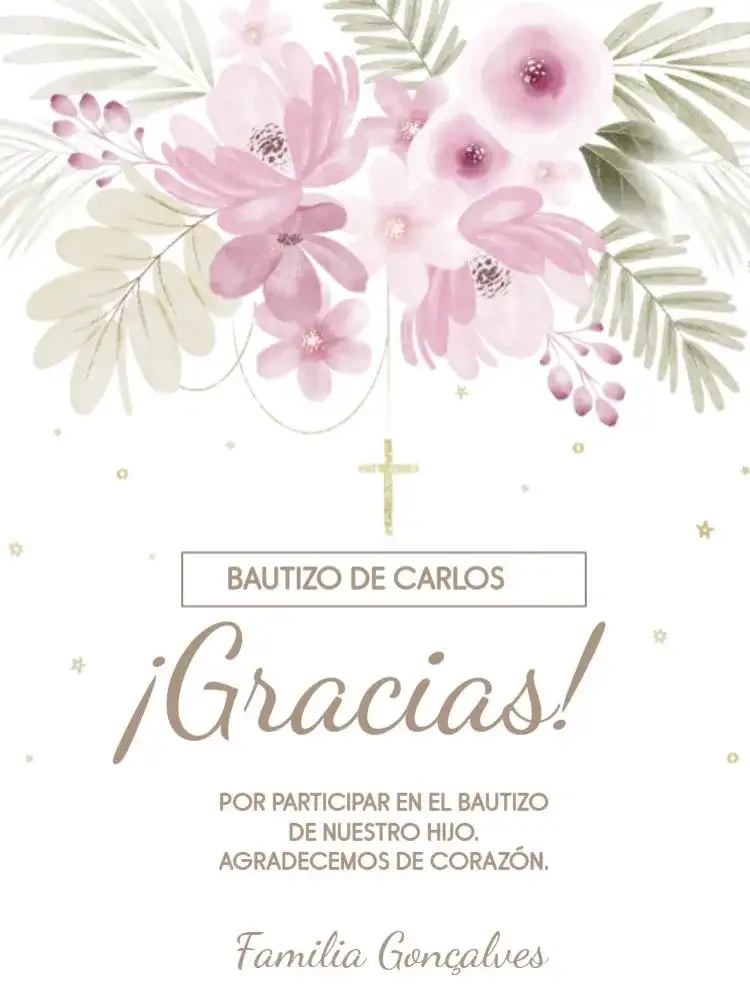 Tarjeta De Agradecimiento Presencia Bautizo Claro