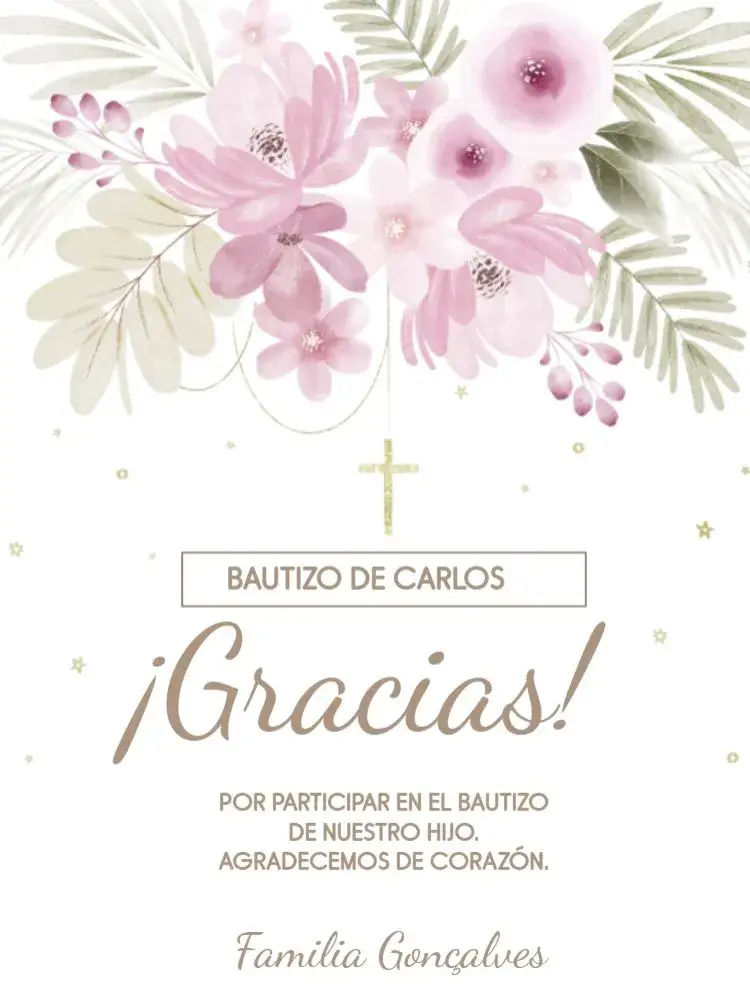 Invitación Tarjeta De Agradecimiento Presencia Bautizo Claro