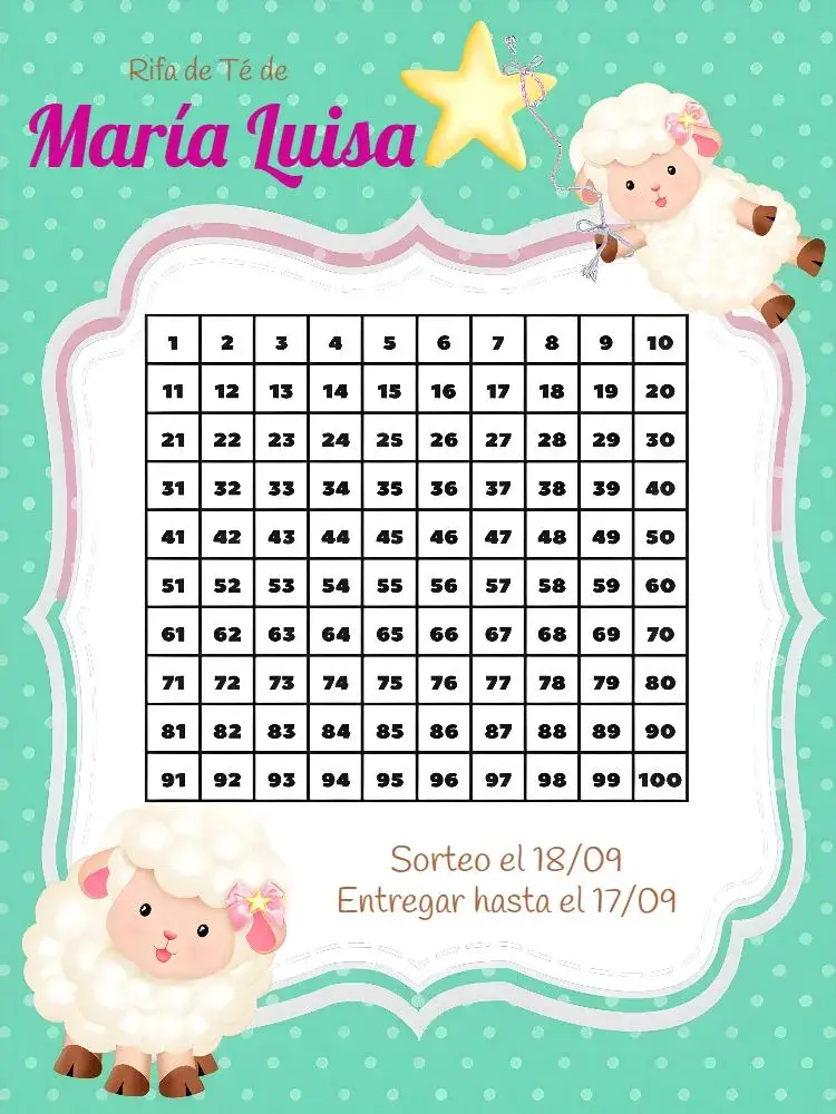 Invitación Té Rifa Ovejita Rosa editable y personalizable