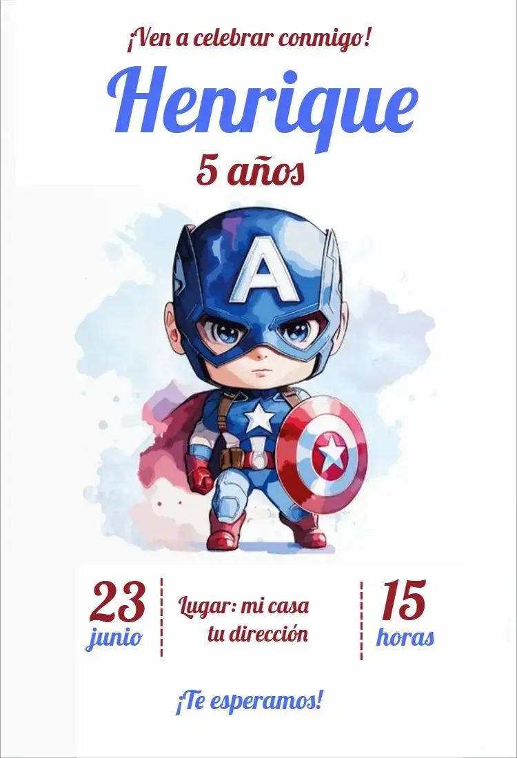 Invitación Capitán América Baby Acuarela