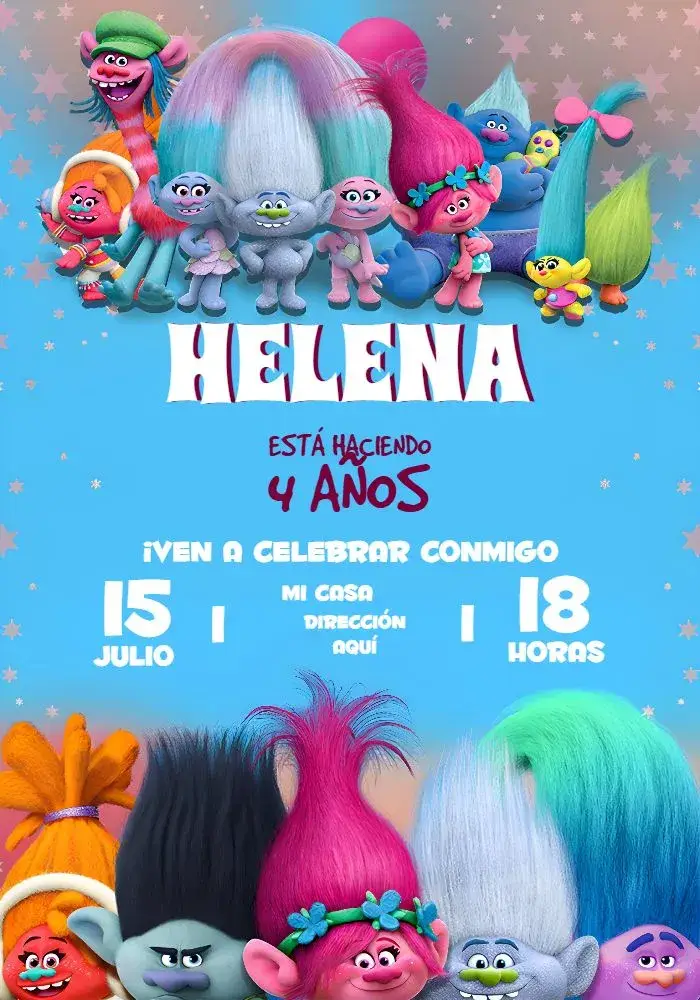 Invitación Trolls Naranja