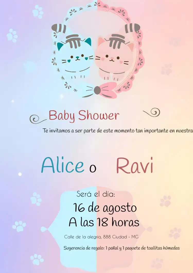 Invitación Revelación de Género Gatitos Azul