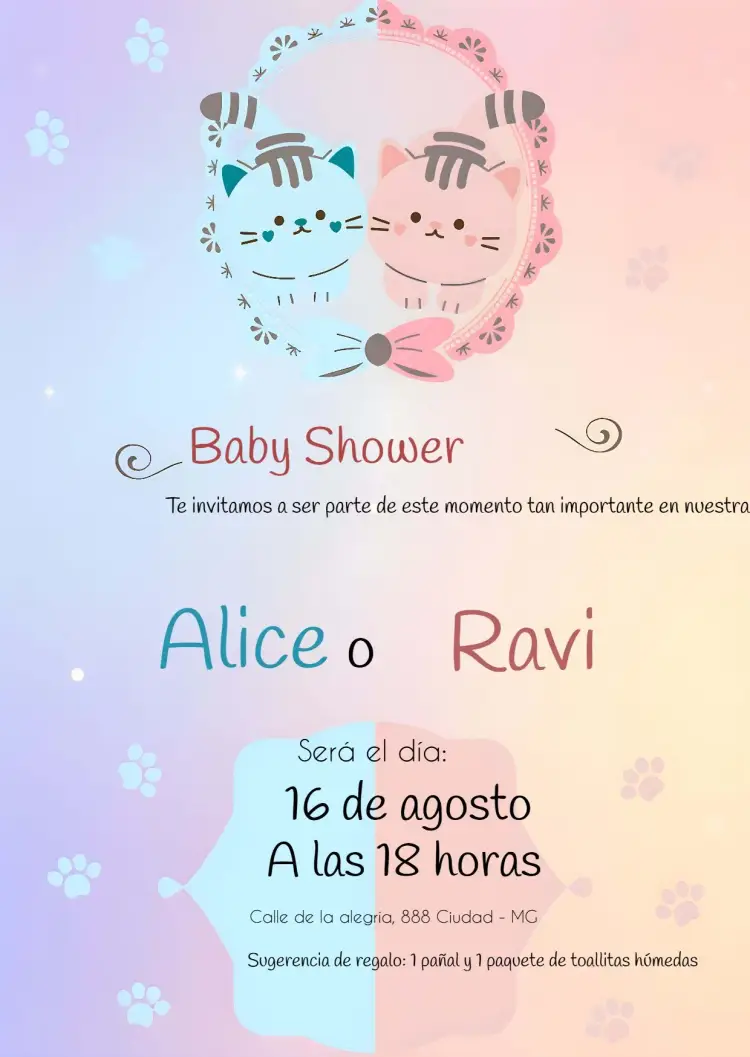 Invitación Revelación de Género Gatitos Azul
