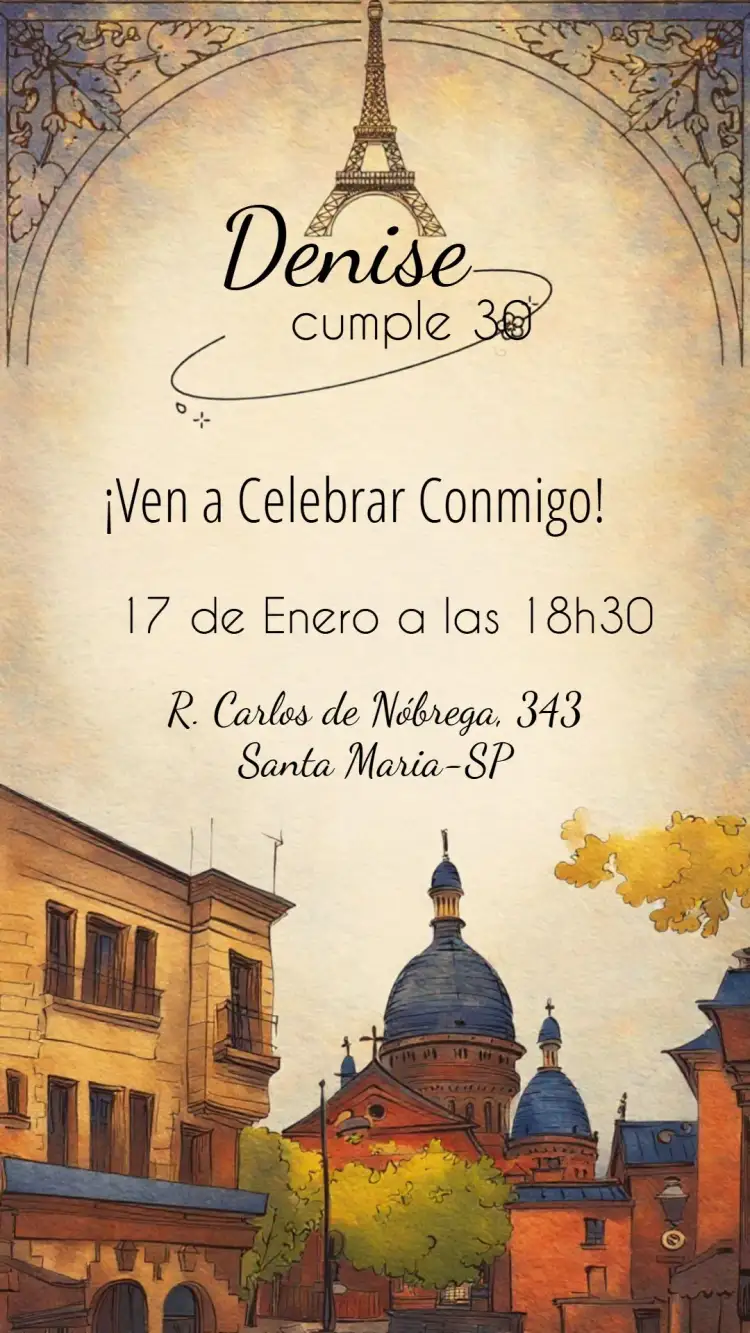 Invitación París Adulto – tema Cumpleaños minimalista, moderno, en blanco y negro, elegante, parisino