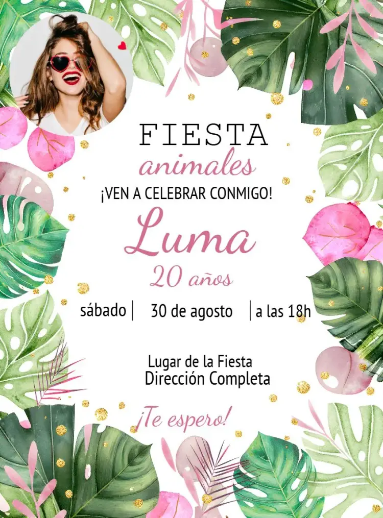 Invitación Fiesta Tropical Con Foto Glamour