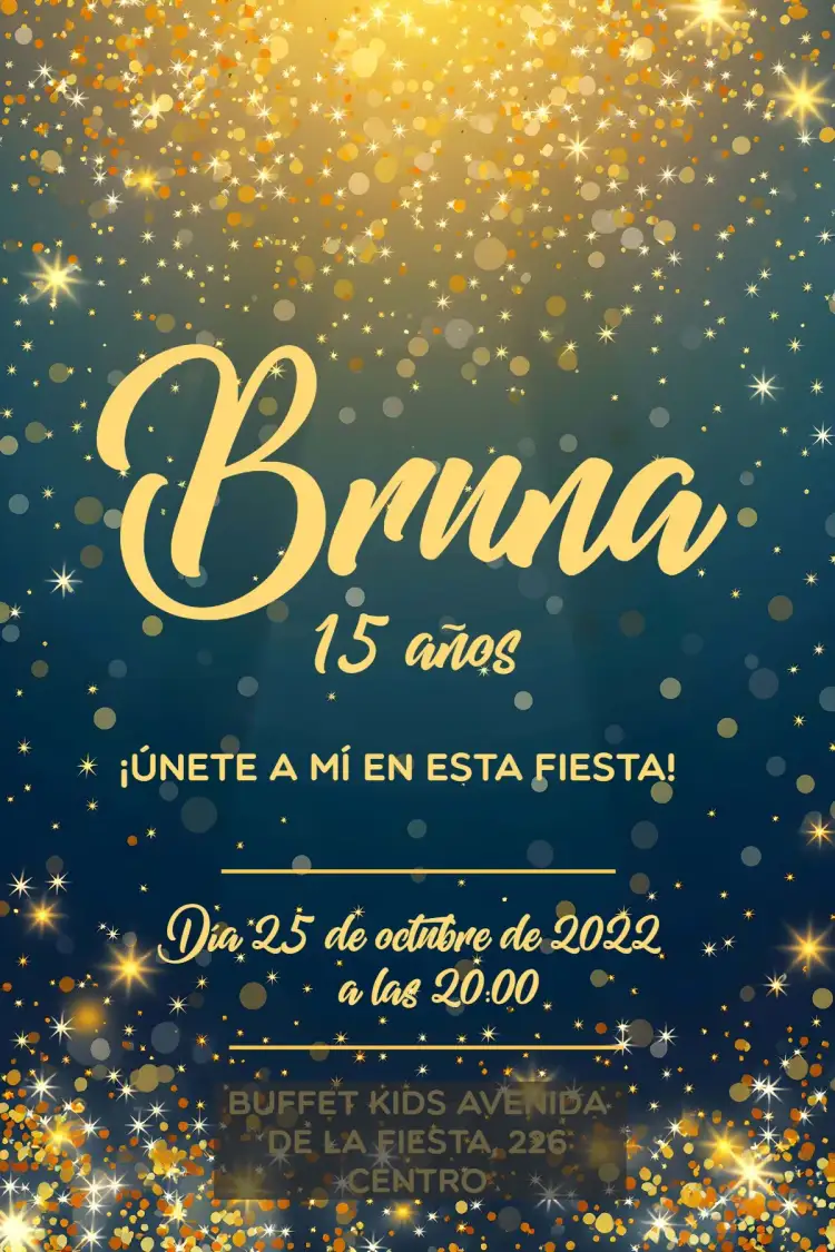 Invitación 15 Años Brillo Dorado – tema 15 años brillo, dorado, azul marino, moderno, elegante, festivo