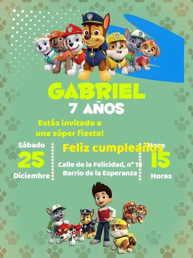Invitación Patrulla Canina Azul – tema Cumpleaños Infantil azul, temática canina, divertido, infantil, colorido, festivo