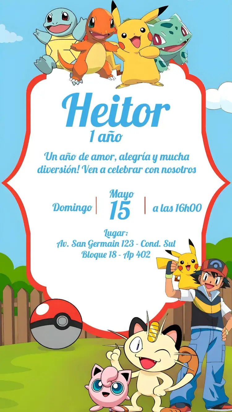 Invitación Pokemon Pikachu – tema Cumpleaños Infantil colorido, anime, moderno, divertido, temático