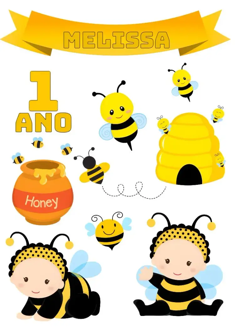 Invitación Topper de Pastel Abejita Honey