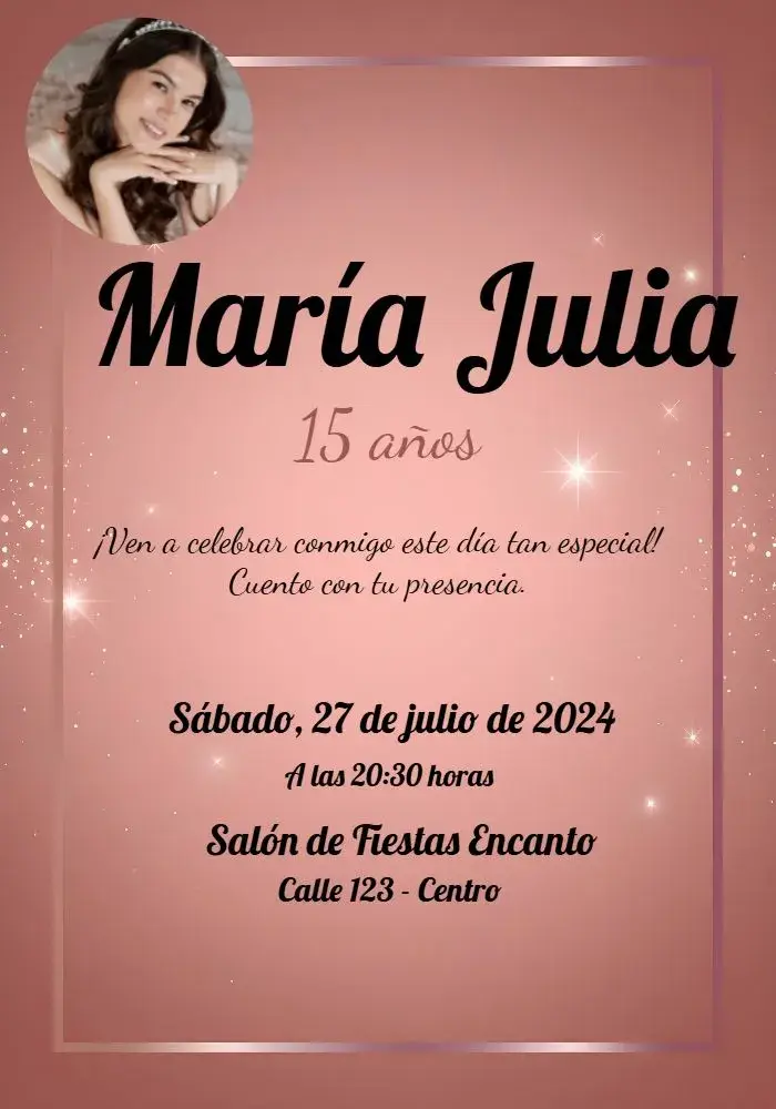 Invitación 15 Años Rosado Con Foto Adulto