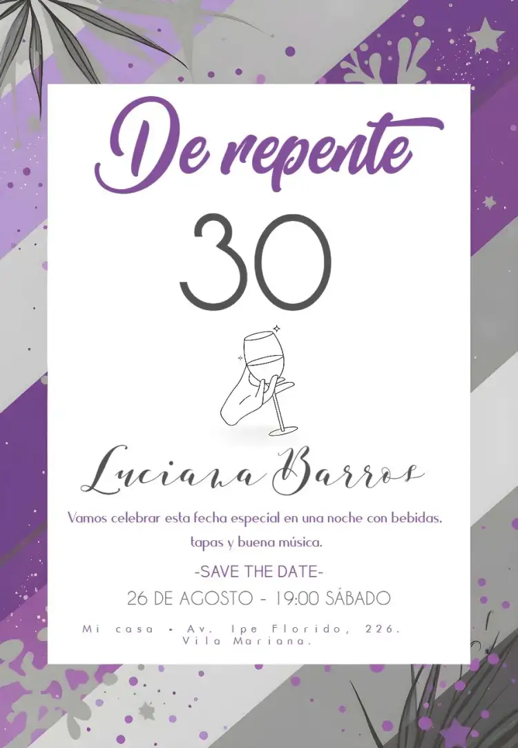 Invitación 30 Años Película – tema 15 años vibrante, colorido, años 2000, glitter, discoteca, y2k
