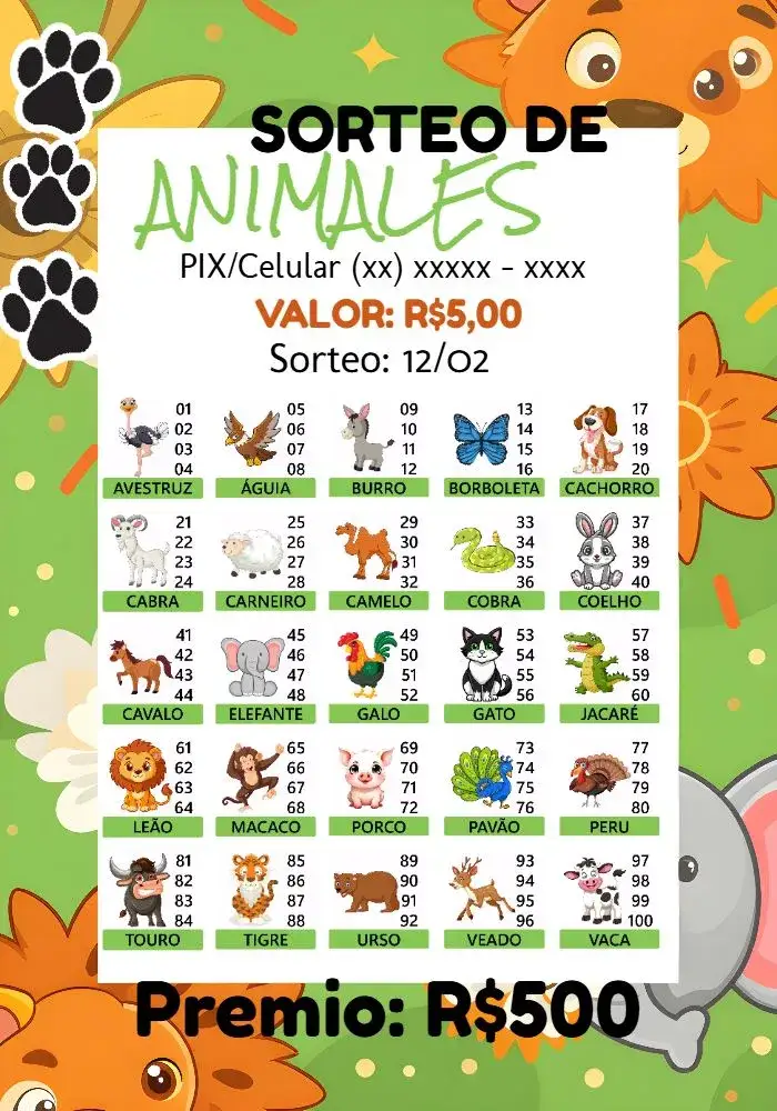 Invitación Rifa De Bicho Premiações Dinero – tema Cartones colorido, divertido, animales, juegos, festivo