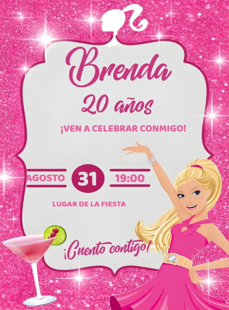 Invitación Barbie Digital – tema Cumpleaños moderno, divertido, colorido, femenino, temático, elegante