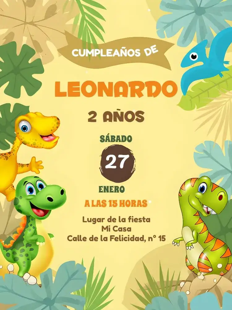 Invitación Dinosaurio Baby Marrón – tema Más buscados dinosaurio, natural, bosque, divertido, colorido, infantil
